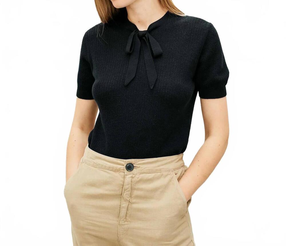 NEW JUMPER1234 ribbed pointelle tee in black